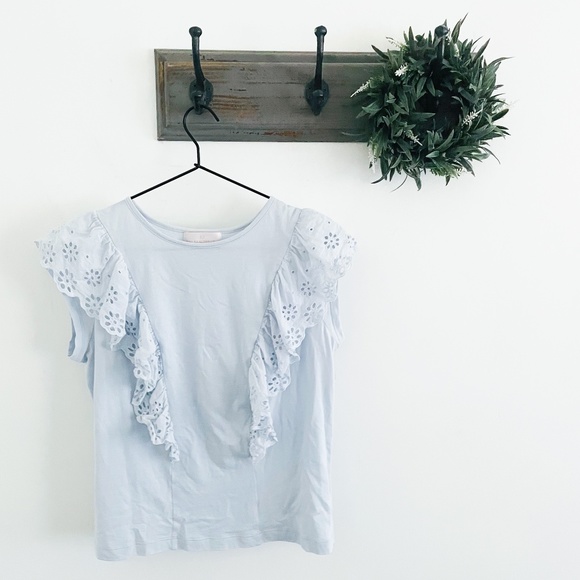 Rachel Parcell Tops - Rachel Parcell Blue Eyelet Ruffle Tee XS